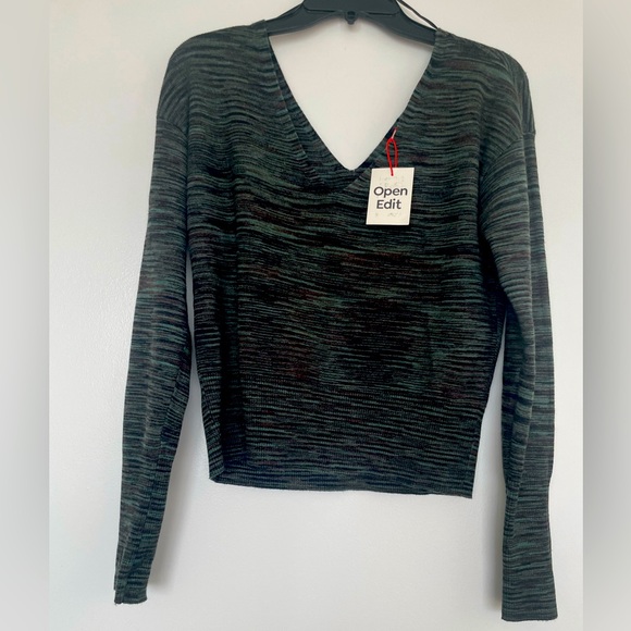 NWT OPEN EDIT Green black sweater top - Picture 1 of 4